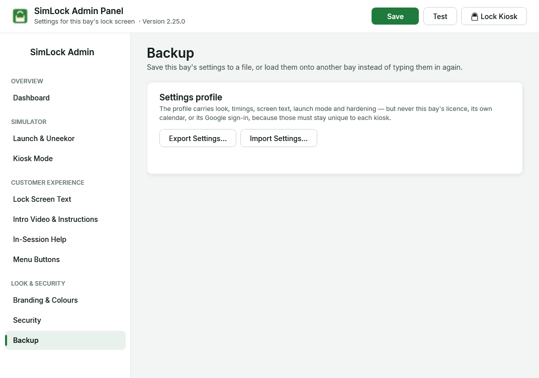 Admin panel, Backup page