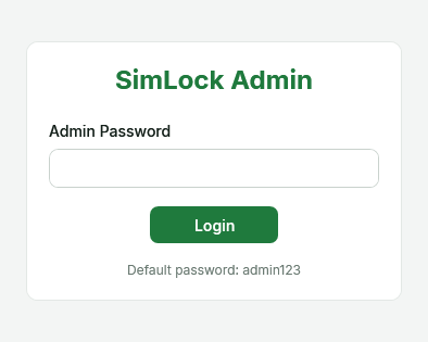 SimLock Admin login window