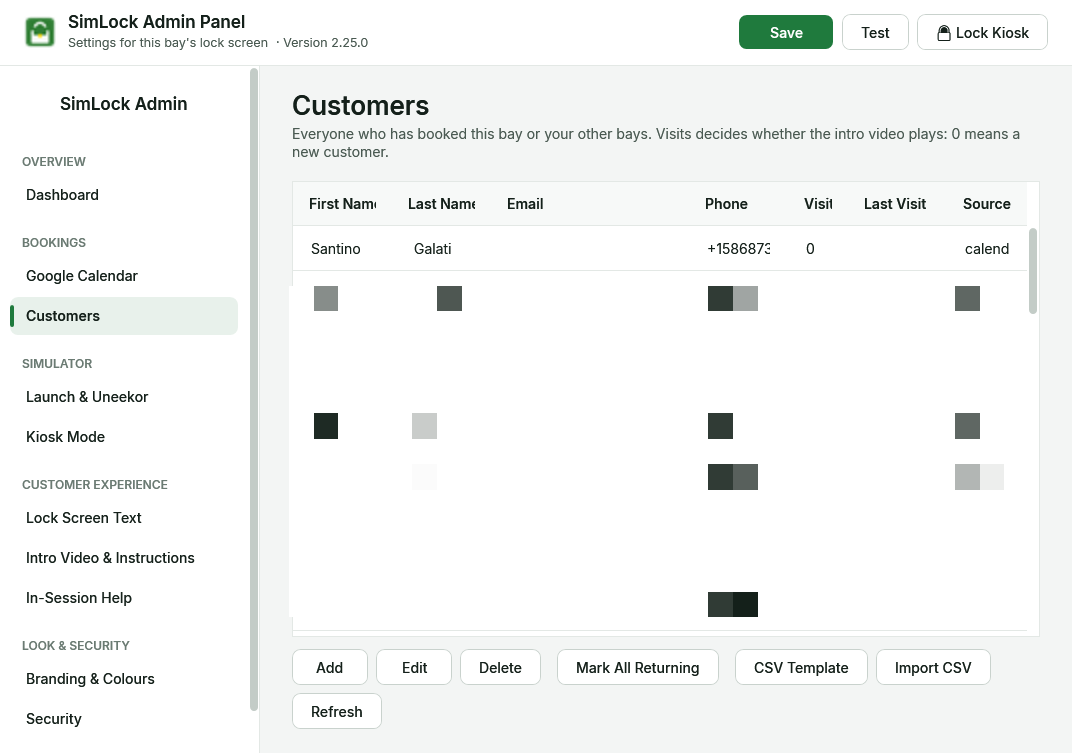 Admin panel, Customers page